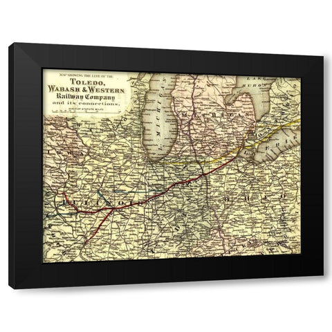 Toledo Wabash and Western Railway Company 1873 Black Modern Wood Framed Art Print by Vintage Maps