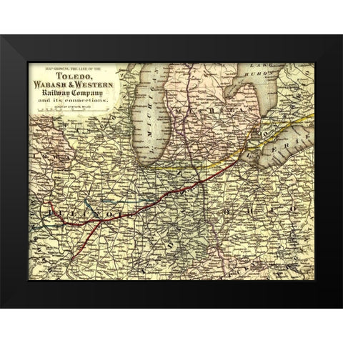 Toledo Wabash and Western Railway Company 1873 Black Modern Wood Framed Art Print by Vintage Maps