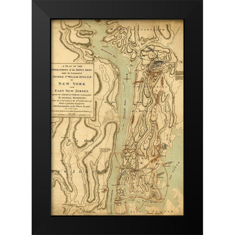 Conflict in New Jersey 1776 Black Modern Wood Framed Art Print by Vintage Maps