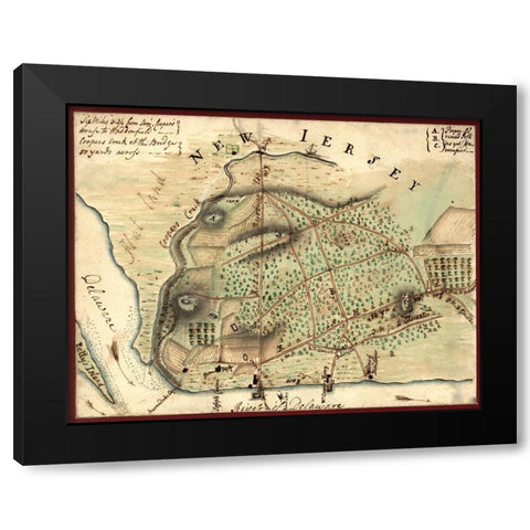 Camden New Jersey and Environs 1778 Black Modern Wood Framed Art Print by Vintage Maps