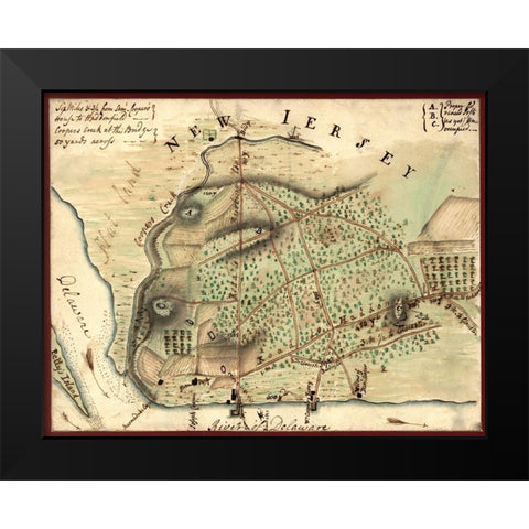 Camden New Jersey and Environs 1778 Black Modern Wood Framed Art Print by Vintage Maps