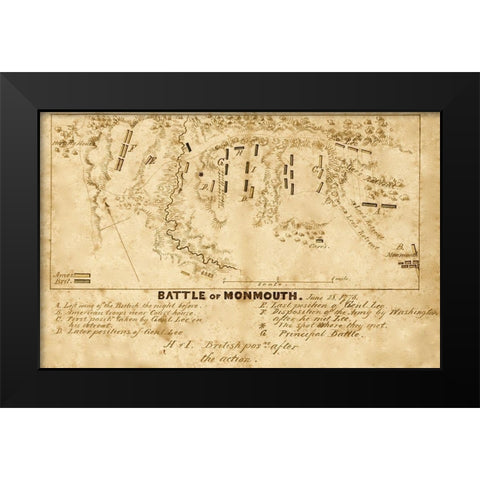 Battle of Monmouth New Jersey 1778 Black Modern Wood Framed Art Print by Vintage Maps