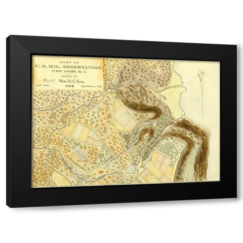 US Military Reservation West Point 1889 Black Modern Wood Framed Art Print with Double Matting by Vintage Maps