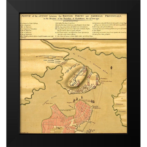 Battle of Bunker Hill 1775 Black Modern Wood Framed Art Print by Vintage Maps