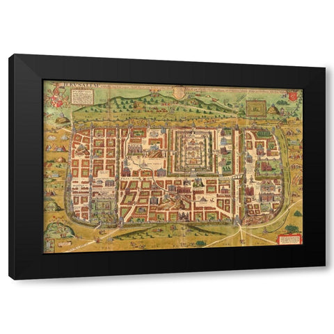 Antique Map of Jerusalem Black Modern Wood Framed Art Print by Vintage Maps