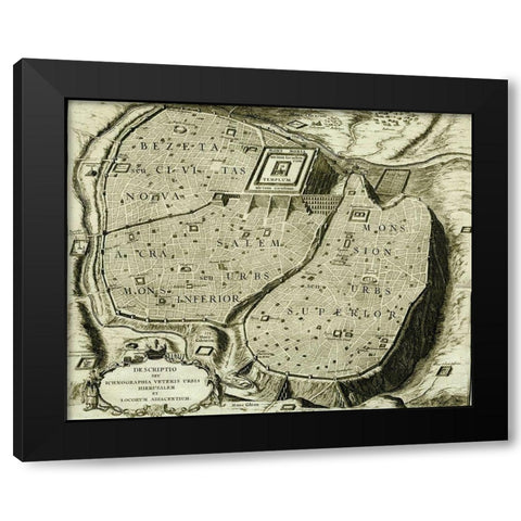 Antique Map of Jerusalem Black Modern Wood Framed Art Print by Vintage Maps