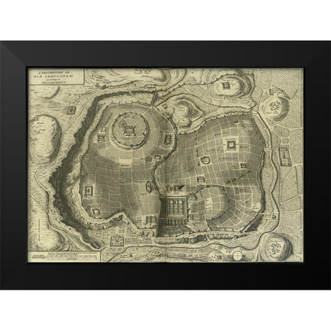 Antique Map of Jerusalem Black Modern Wood Framed Art Print by Vintage Maps
