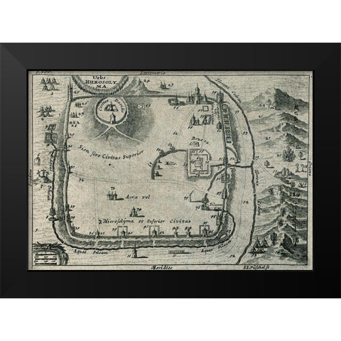 Antique Map of Jerusalem Black Modern Wood Framed Art Print by Vintage Maps