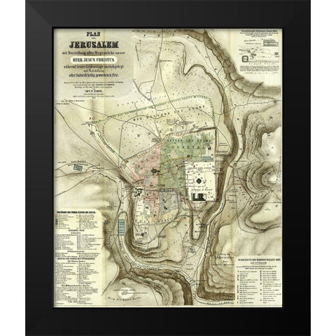 Antique Map of Jerusalem Black Modern Wood Framed Art Print by Vintage Maps