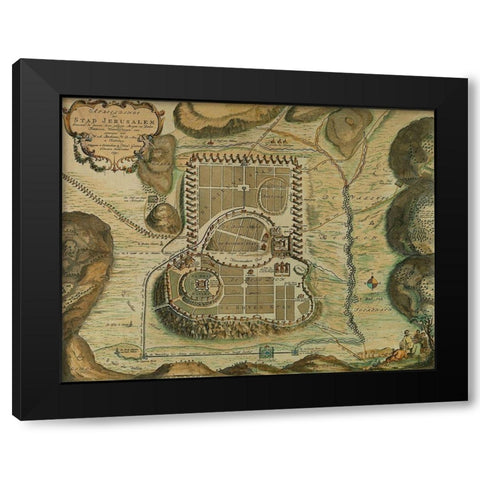 Antique Map of Jerusalem Black Modern Wood Framed Art Print with Double Matting by Vintage Maps