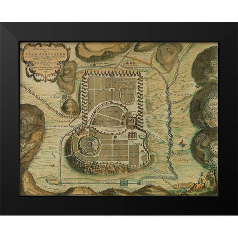 Antique Map of Jerusalem Black Modern Wood Framed Art Print by Vintage Maps