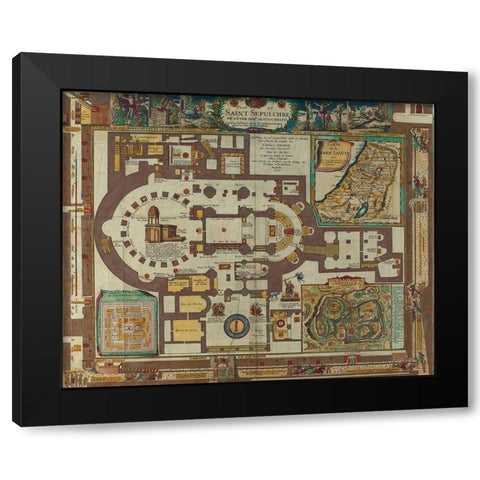 Antique Map of Jerusalem Black Modern Wood Framed Art Print by Vintage Maps
