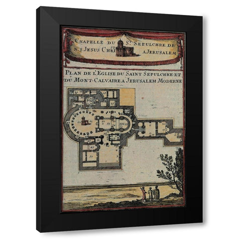 Antique Map of Jerusalem Black Modern Wood Framed Art Print by Vintage Maps