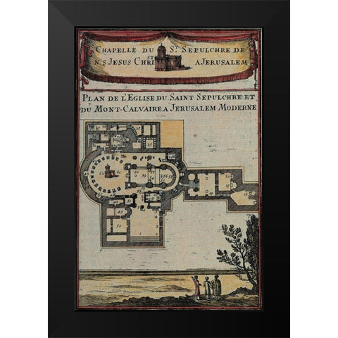 Antique Map of Jerusalem Black Modern Wood Framed Art Print by Vintage Maps