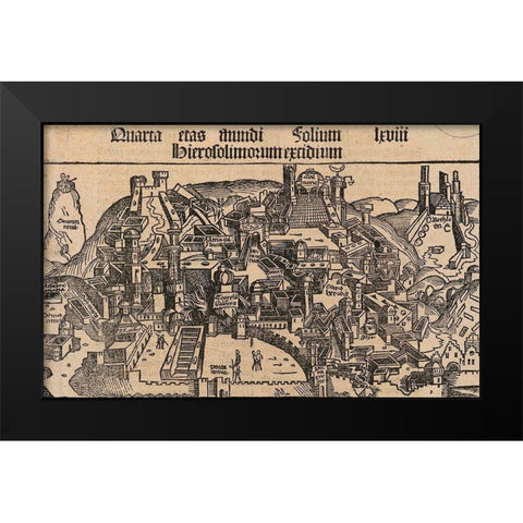 Antique Map of Jerusalem Black Modern Wood Framed Art Print by Vintage Maps