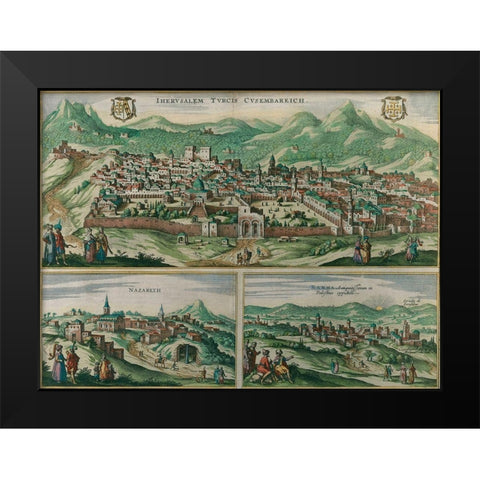 Antique Map of Jerusalem Black Modern Wood Framed Art Print by Vintage Maps