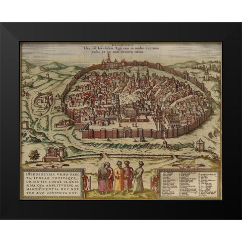 Antique Map of Jerusalem Black Modern Wood Framed Art Print by Vintage Maps