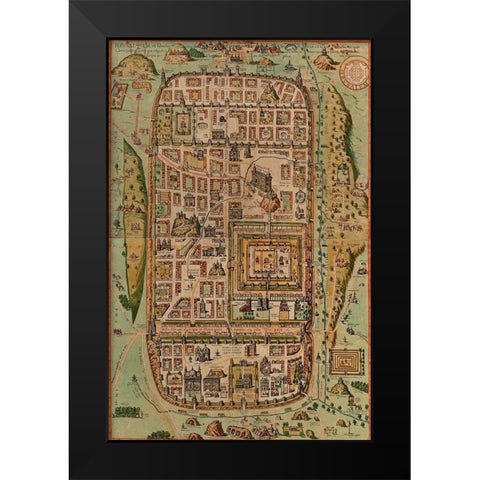 Antique Map of Jerusalem Black Modern Wood Framed Art Print by Vintage Maps