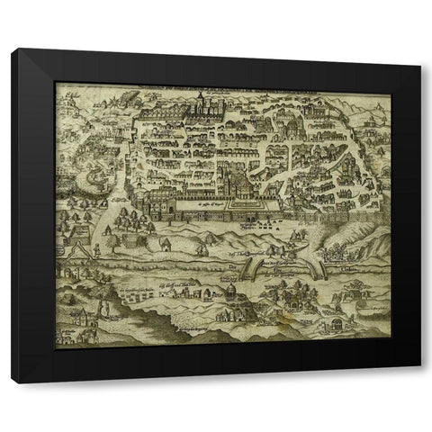 Antique Map of Jerusalem Black Modern Wood Framed Art Print with Double Matting by Vintage Maps
