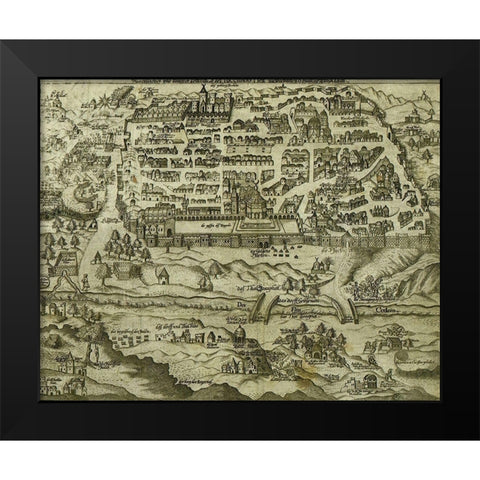 Antique Map of Jerusalem Black Modern Wood Framed Art Print by Vintage Maps