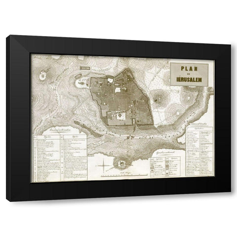 Antique Map of Jerusalem Black Modern Wood Framed Art Print with Double Matting by Vintage Maps