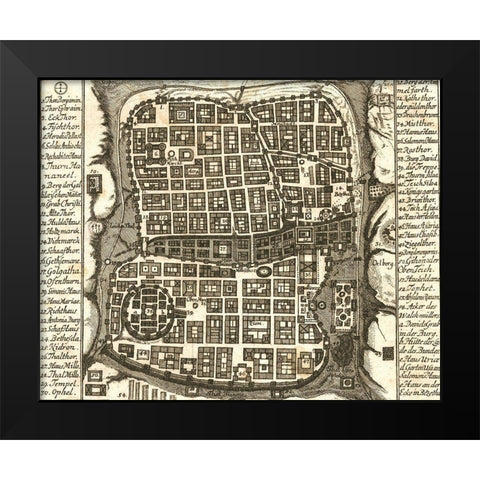 Antique Map of Jerusalem Black Modern Wood Framed Art Print by Vintage Maps