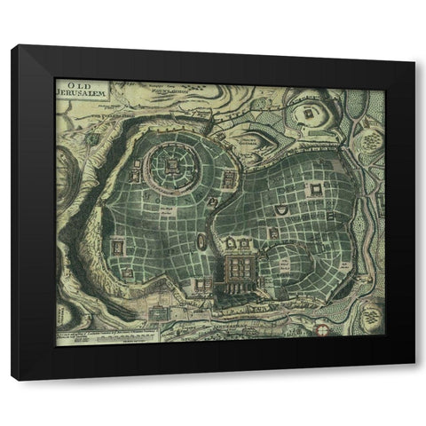 Antique Map of Jerusalem Black Modern Wood Framed Art Print with Double Matting by Vintage Maps