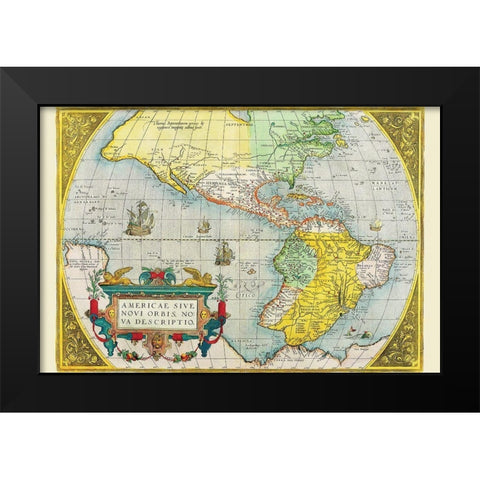 The Americas Black Modern Wood Framed Art Print by Ortelius, Abraham