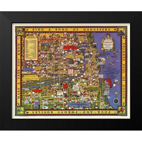 Map of Chicago Gangland Black Modern Wood Framed Art Print by Robert, Bruce