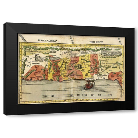 Map of the Holy Land Black Modern Wood Framed Art Print with Double Matting by Ptolemy
