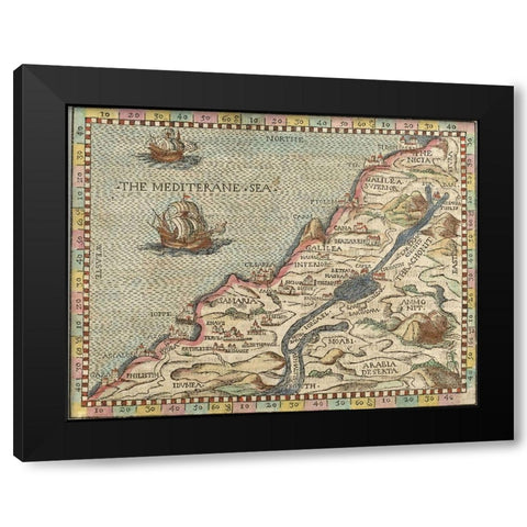 Holy Land Black Modern Wood Framed Art Print with Double Matting by Vintage Maps