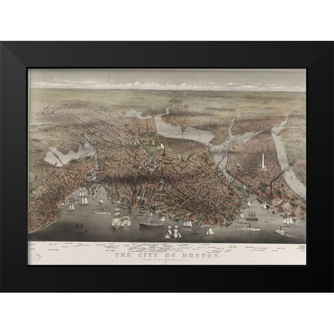 City of Boston Black Modern Wood Framed Art Print by Currier and Ives