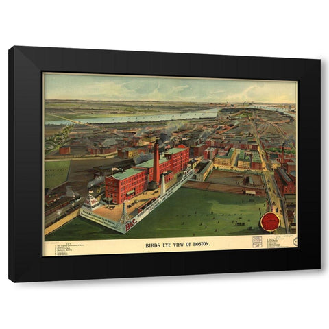 Birds Eye View of Boston 1902 Black Modern Wood Framed Art Print by Beach and Claridge Co
