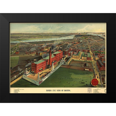 Birds Eye View of Boston 1902 Black Modern Wood Framed Art Print by Beach and Claridge Co