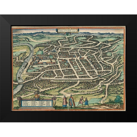Vilnius Vilna Lithuania Black Modern Wood Framed Art Print by Hogenberg, Braun