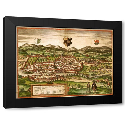 Kempten Black Modern Wood Framed Art Print by Hogenberg, Braun