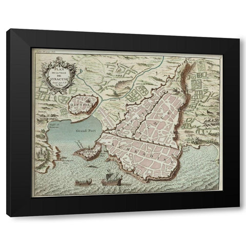 Sicily Black Modern Wood Framed Art Print by Hogenberg, Braun