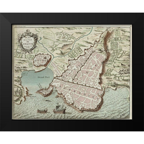 Sicily Black Modern Wood Framed Art Print by Hogenberg, Braun