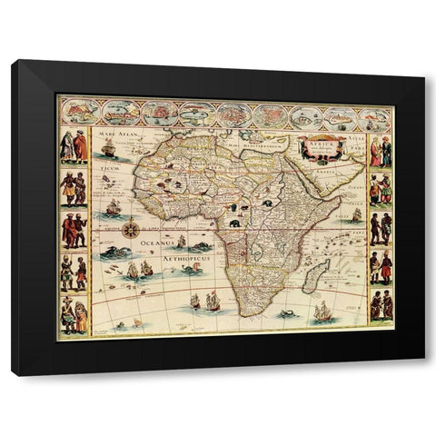 Africa 1666 with its peoples Black Modern Wood Framed Art Print with Double Matting by Blaeu, William