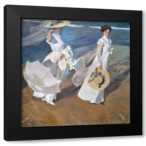 Strolling along the Seashore Black Modern Wood Framed Art Print with Double Matting by Sorolla, Joaquin