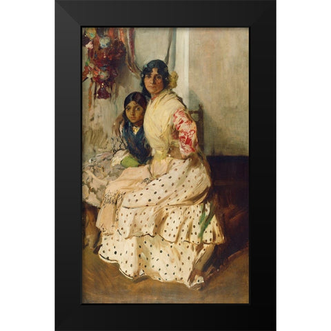 Pepilla the Gypsy and her daughter Black Modern Wood Framed Art Print by Sorolla, Joaquin