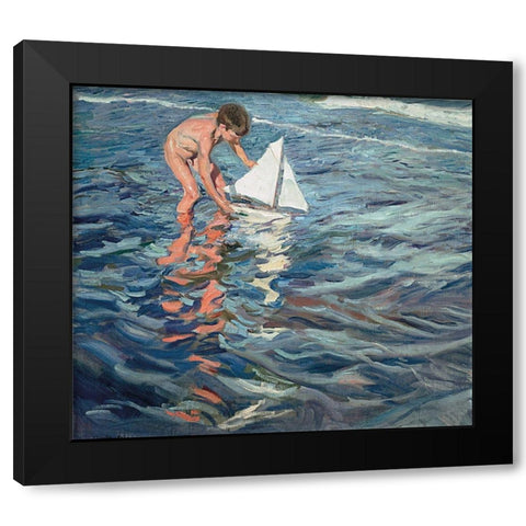 The Little Sailing Boat Black Modern Wood Framed Art Print with Double Matting by Sorolla, Joaquin