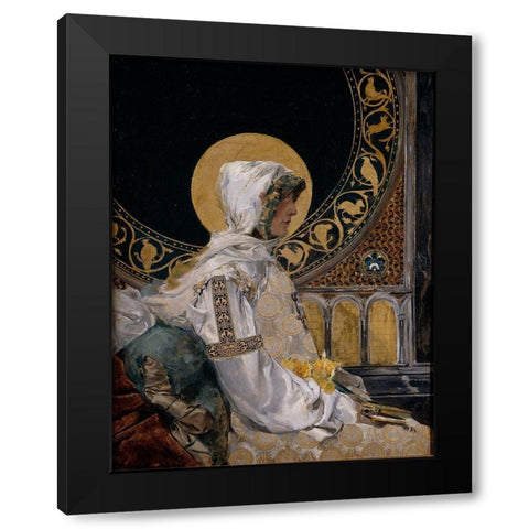 In Prayer Black Modern Wood Framed Art Print by Sorolla, Joaquin