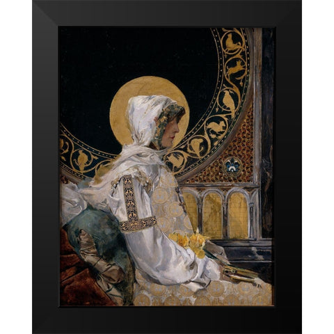 In Prayer Black Modern Wood Framed Art Print by Sorolla, Joaquin