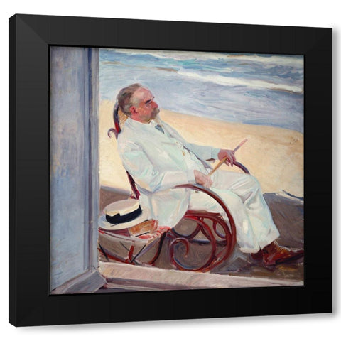 Antonio GarcÃa at the Beach Black Modern Wood Framed Art Print with Double Matting by Sorolla, Joaquin