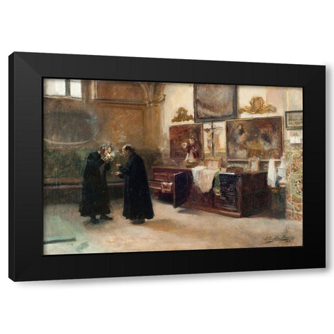 In the sacristy Black Modern Wood Framed Art Print with Double Matting by Sorolla, Joaquin