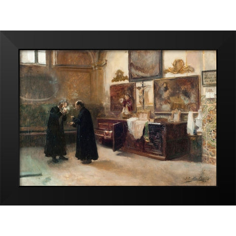 In the sacristy Black Modern Wood Framed Art Print by Sorolla, Joaquin