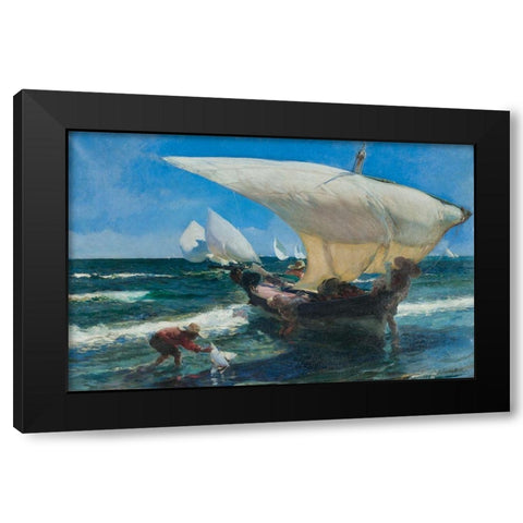 On the coast of Valencia Black Modern Wood Framed Art Print with Double Matting by Sorolla, Joaquin