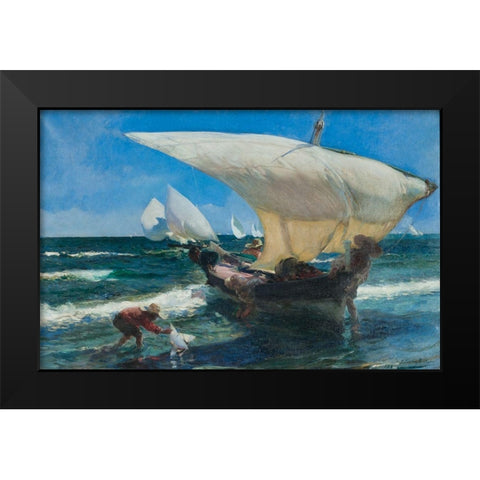 On the coast of Valencia Black Modern Wood Framed Art Print by Sorolla, Joaquin