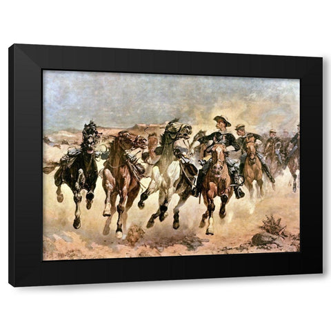 Dismounted The Fourth Troopers Moving the Led Horses Black Modern Wood Framed Art Print by Remington, Frederic